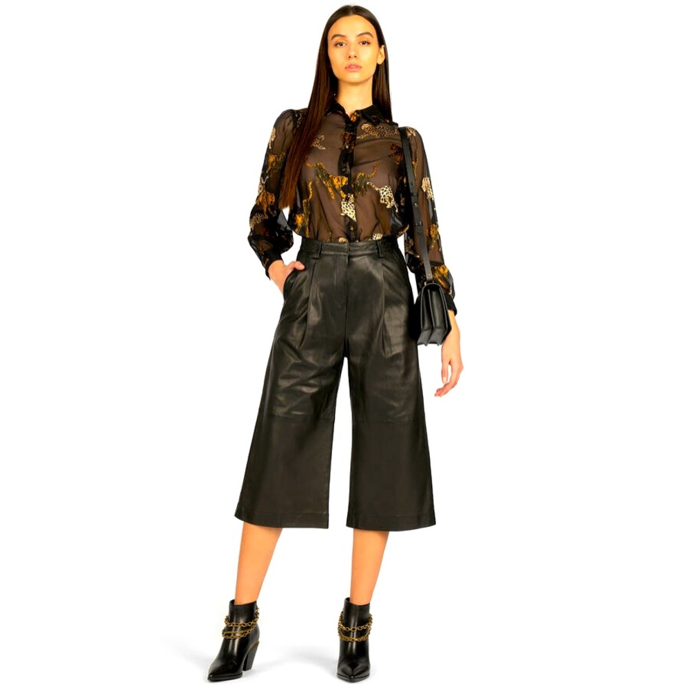 MICHAEL MICHAEL KORS Plongé 💯% Lamb Leather Tailored Gaucho Pants Black Size 4